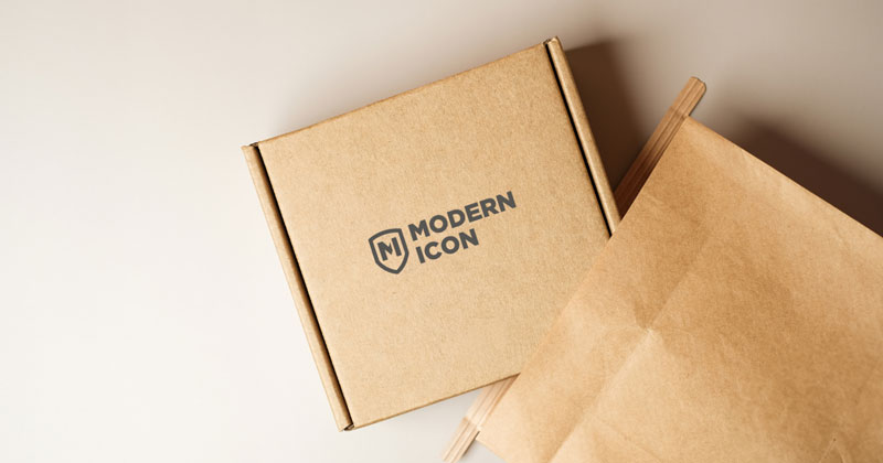 Brown box with Modern Icon logo